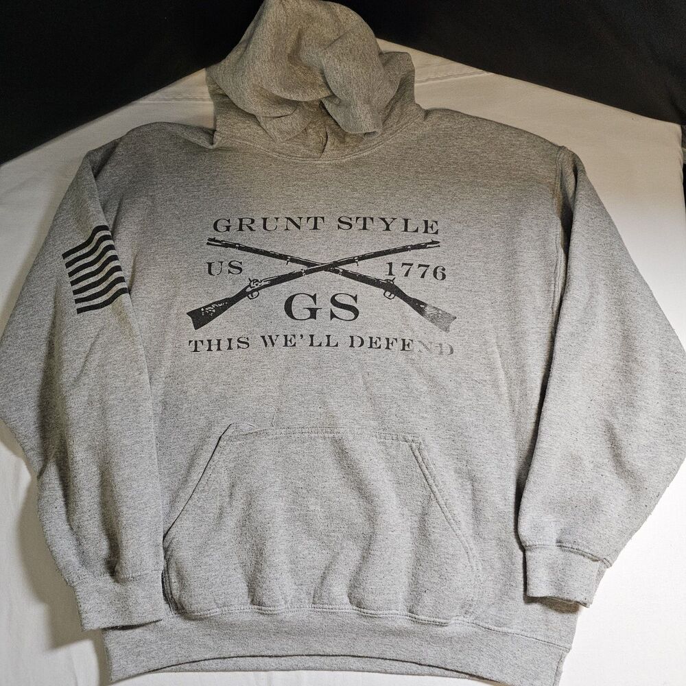 Grunt Style This We'll Defend Hoodie Gray LARGE Pullover Hoodie Veteran Military